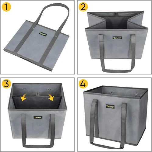 Miniatura 7 de BALEINE Paquete de 3 bolsas reutilizables para comestibles, bolsas de compras plegables para comestibles con fondo reforzado y asas (Frost Abies)