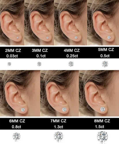 Miniatura 2 de Tornito Juego de 7 pares de aretes de acero inoxidable de 0.71oz, redondos, circonita cúbica, para hombres y mujeres, 0.079in, tono oro rosa