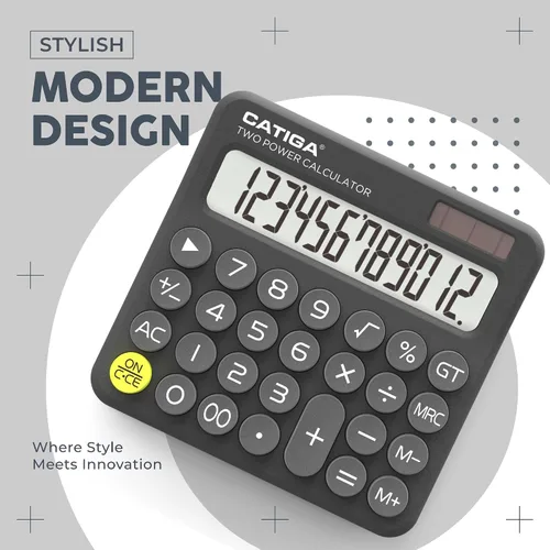 Miniatura 6 de Calculadora CATIGA con interruptor mecánico con energía dual solar y batería, pantalla LCD grande de 12 dígitos, calculadora de escritorio estética