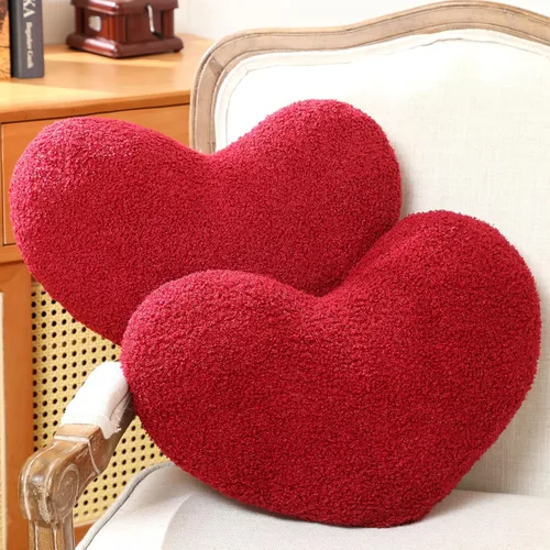 Wenqik 2 almohadas con forma de corazón de San Valentín, color rojo cardenal, 14 x 14 x 4 pulgadas, para sofá, cama, sofá, mujer, regalos del día de