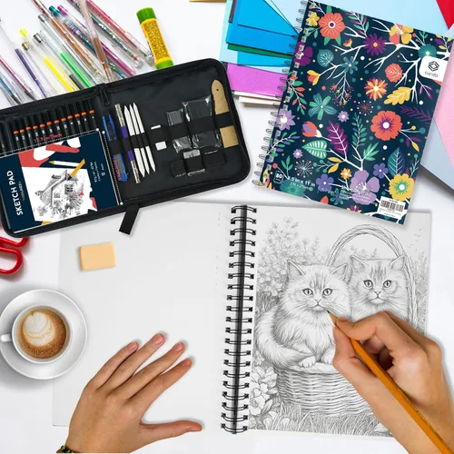 Miniatura 4 de conda Cuaderno de bocetos de 8.5 x 11 pulgadas, 80 hojas (68 libras/100 gsm), bloc de bocetos de artista encuadernado en espiral, papel de dibujo