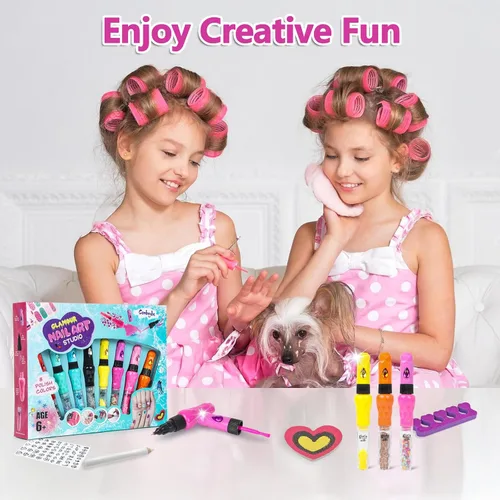 Miniatura 4 de Juego de 8 bolígrafos de arte de uñas para niños, esmalte de uñas no tóxico y purpurina con punta de garabato, kit de arte de uñas para niñas de 7 a