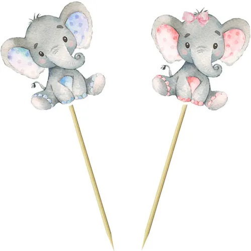 Miniatura 5 de 24 piezas de decoración para cupcakes de elefante rosa y azul, para decoración de fiesta de cumpleaños, baby shower, niños, niños o niñas