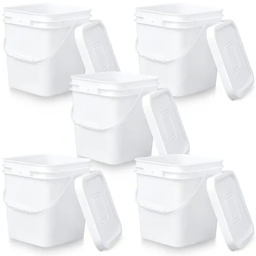 Mumufy 5 piezas de 13.25 litros de cubeta cuadrada de grado alimenticio con tapa, cubeta cuadrada con asas de plástico para almacenamiento de Blanco
