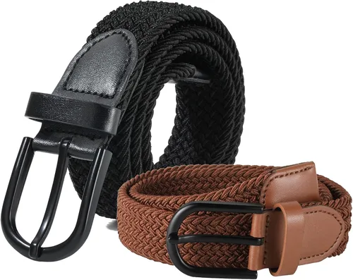 Miniatura 6 de AWAYTR Cinturón trenzado elástico para niños, cinturón de béisbol de golf elástico con hebilla de pasador negro para niños y niñas de 4 a 12 años