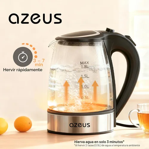 Miniatura 2 de AZEUS Hervidor Eléctrico de Agua de Ebullición Rápida, 1.8L de Gran Capacidad con Apagado Automático y Protección contra Ebullición en Seco, Vidrio