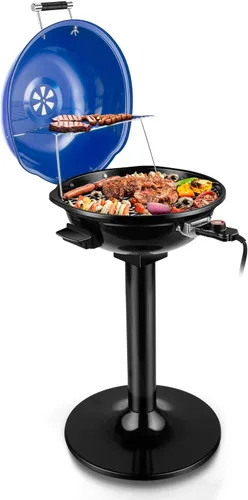 Techwood - Parrilla eléctrica para barbacoa para interiores y exteriores, parrilla portátil extraíble de 1600 W con bandeja ajustable de calor y Azul