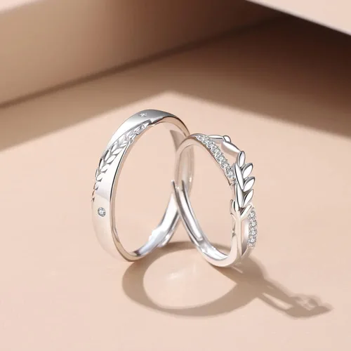 Miniatura 4 de Kokoma Juego de anillos de compromiso de trigo con circonita cúbica a juego para él y ella, anillos de compromiso de compromiso de cristal abiertos
