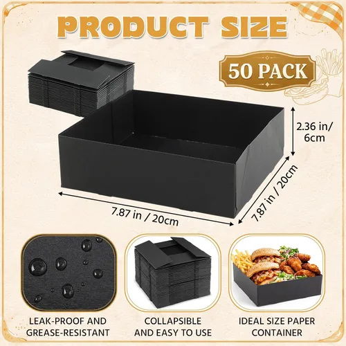 Miniatura 3 de Mimorou 50 Pack Kraft Paper Food Trays, 7.9" x 7.9" x 2.4", Large 4 Corner Pop up Cardboard Snack Trays for Movie Night, Disposable Foldable Food