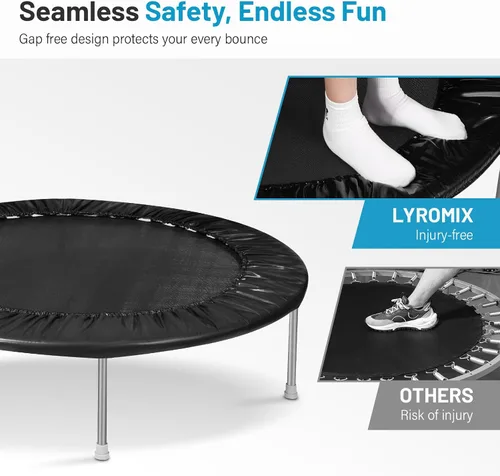 Miniatura 5 de Lyromix - Trampolín rebotador de 40 pulgadas / 48 pulgadas para adultos con barra ajustable, mini trampolín de fitness para adultos y niños, pequeño
