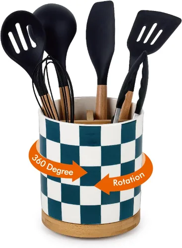 Miniatura 15 de LoeJan Soporte para Utensilios de 3 Compartimentos, Recipiente para Utensilios Extra Grande, Organizador de Utensilios de Cerámica Estable, Juego
