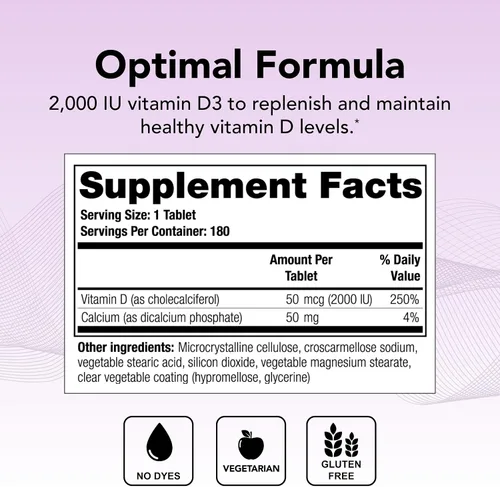 Miniatura 2 de Theralogix Thera-D 2000 Suplemento de vitamina D - 2,000 UI (50 mcg) Tabletas de vitamina D3 - Suministro para 180 días - Suplemento de apoyo