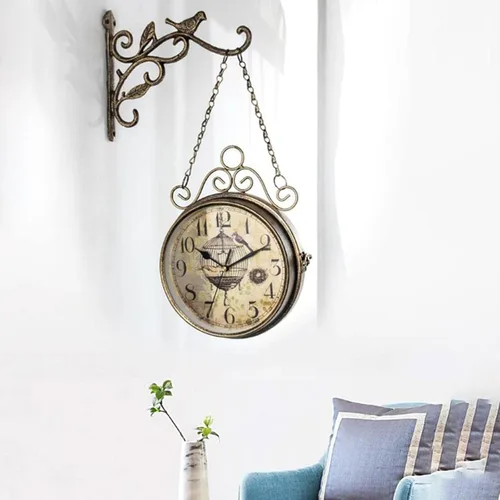 Miniatura 6 de Reloj de Pared Retro Oxidado del Siglo XX, 8 pulgadas, sin tic tac, grande, de hierro, antiguo, relojes colgantes de doble cara, vintage, dos caras
