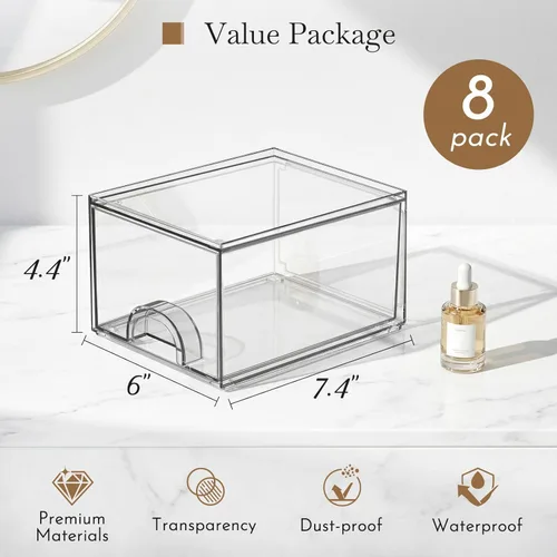 Miniatura 2 de Paquete de 8 pequeñas cajas de almacenamiento de acrílico apilables transparentes para herramientas de arte y bocetos, cajones de almacenamiento