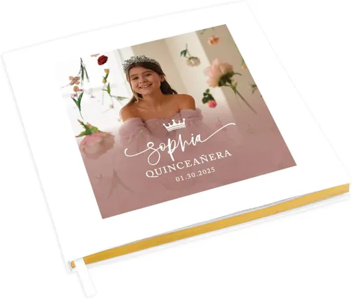 Miniatura 10 de Andaz Press Libro de invitados de quinceañera personalizado con detalles dorados, 120 páginas de 8.5 x 8.5 pulgadas, álbum de fotos de tapa dura