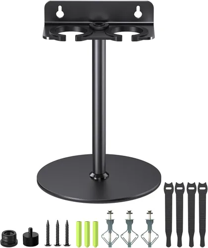 Miniatura 10 de Soporte para micrófono múltiple para colgar micrófonos dinámicos, con cable e inalámbricos, soporte de micrófono doble, acolchado de goma/montado