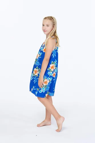 Miniatura 4 de Vestido hawaiano con cuello redondo para niña en hibisco