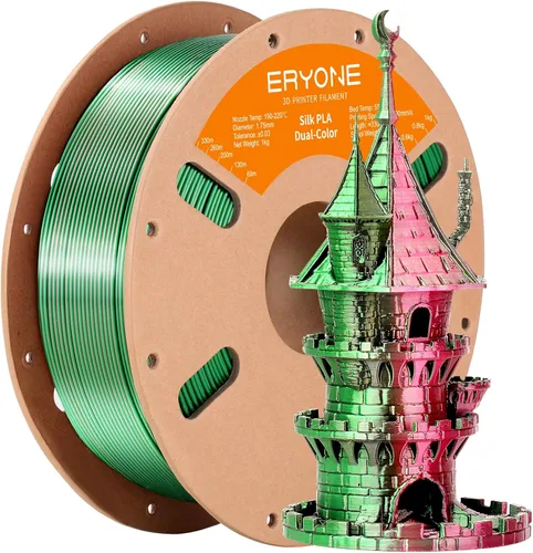 Miniatura 25 de ERYONE Filamento de ácido poliláctico (PLA) de seda bicolor para impresora 3D, de 1.75 mm +/- 0.03 mm, carrete de cartón de 1 kg (2.2 libras)