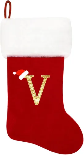 Miniatura 199 de Calcetines de Navidad bordados de 20 pulgadas con monograma, terciopelo negro con puño de felpa blanca supersuave, adornos clásicos para decoración