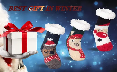 Miniatura 7 de FENELY 3 Pairs Winter Kids Fuzzy Slipper Socks 2-44-66-8 Girls Boys Thermal Warm Non-SkidGifts for Christmas Stocking