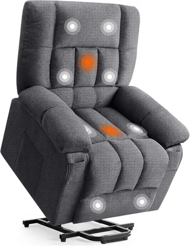 Miniatura 8 de DUMOS Rocker - Silla reclinable giratoria con masaje por vibración y calefacción lumbar, sillón reclinable de tela de felpilla giratoria de 270°