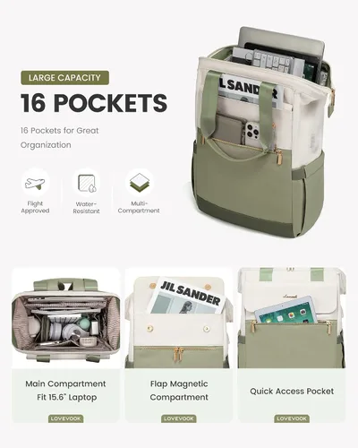Miniatura 2 de LOVEVOOK Mochila para laptop para mujeres, mochila de trabajo convertible con bolso con puerto USB, Trabajo