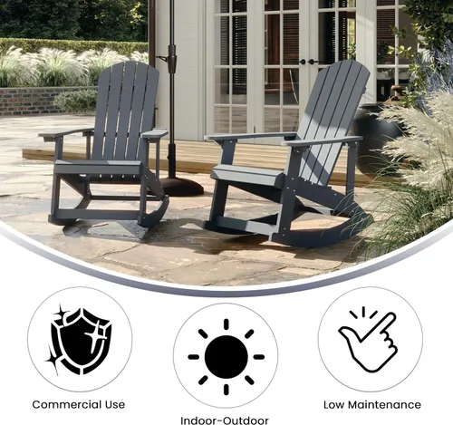 Miniatura 5 de Flash Furniture Savannah - Mecedora Adirondack de madera de poliresina, poliestireno gris para todo tipo de clima, herrajes de acero inoxidable