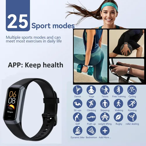 Miniatura 2 de Keep Health Fitness Trackers para mujeres y hombres Amoled Step Counter Slim Thin 25 modos deportivos con monitor de presión arterial de frecuencia