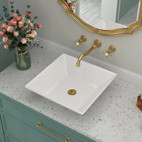 Miniatura 13 de Fregadero de baño de porcelana de cerámica rectangular de 24 x 14 pulgadas sobre mostrador, lavabo de arte blanco y negro