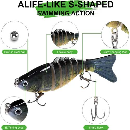 Miniatura 3 de 6 señuelos de pesca para lubina, señuelo de trucha de agua superior, cebos de natación multiarticulados, cebos duros de hundimiento lento