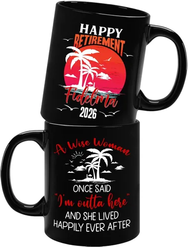 Miniatura 13 de Taza de café negra de jubilación personalizada, Jubilado está bajo nueva gestión, mira a la esposa para más detalles, taza de té de 11 15 onzas