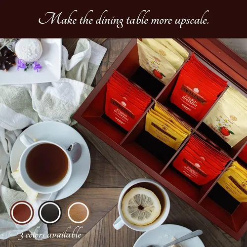 Miniatura 7 de BJOYFUL&LOVED BJL Organizador de bolsitas de té, caja de té de madera con 8 compartimentos, soporte de gran capacidad para almacenamiento, Negro