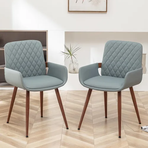 Miniatura 17 de LUNLING Sillas de Comedor Modernas de Mediados de Siglo de Cuero Sintético, Sillas con Asiento Tapizado y Patas de Metal, Silla de Cocina de Cuero