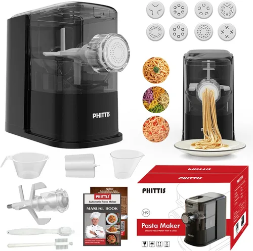 Máquina eléctrica de pasta, máquina automática para hacer pasta, con 8 discos para espaguetis y fettucina y más, máquina de fideos fácil de limpiar