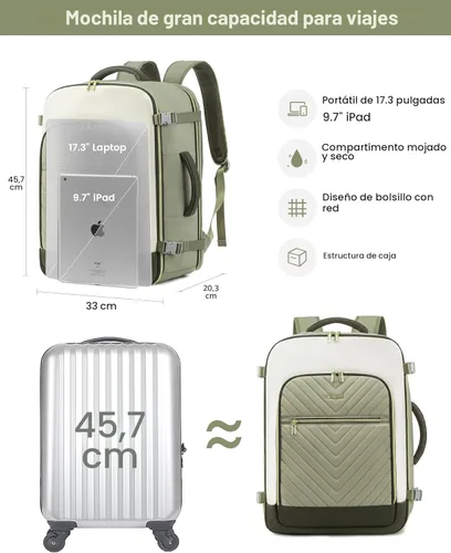Miniatura 5 de LOVEVOOK Mochila de Viaje Grande, Mochila de Equipaje de Mano para Aviones, Viajes
