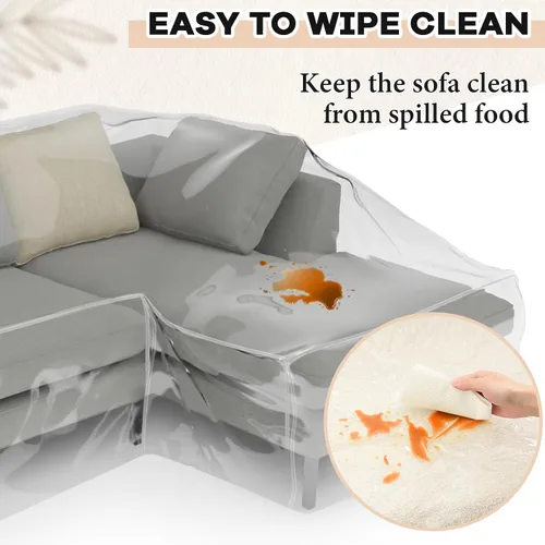 Miniatura 5 de Fanfanwin Funda transparente para sofá en forma de L de 106" x 59" x 42" Funda gruesa y resistente impermeable de vinilo para sofá seccional