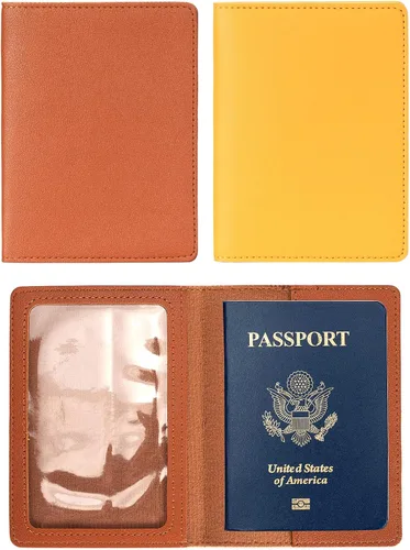 Miniatura 6 de Paquete de 2 portatarjetas de pasaporte y vacunación, de piel sintética, para pasaporte, funda protectora para vacunas, cartera de pasaporte
