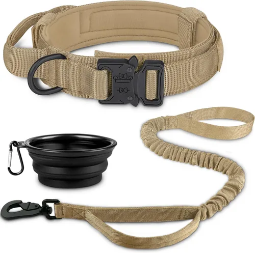 Miniatura 16 de COOYOO Juego de 3 collares tácticos para perros, collar ajustable de nailon para entrenamiento militar con mango de control y hebilla de metal