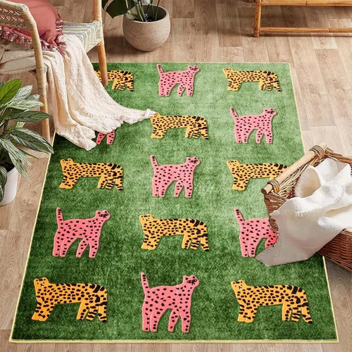 Miniatura 10 de Alfombras hippie, alfombras de 2 x 3 de lana sintética tropical rosa boho para baño, cocina, entrada interior pequeña. Alfombra moderna vintage