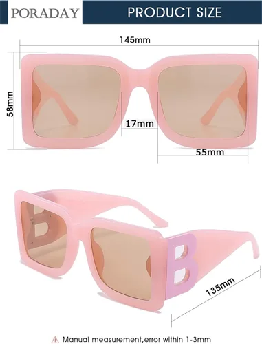 Miniatura 47 de PORADAY Gafas de sol cuadradas grandes de moda para mujeres y hombres, marco grueso negro de lujo, gafas de sol modernas con montura grande