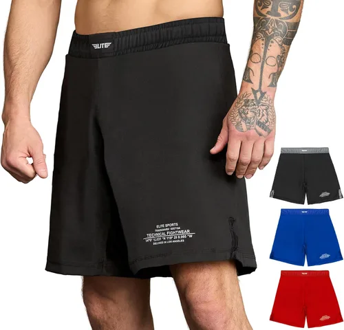 Miniatura 12 de Elite Sports - Shorts de combate para hombre, color negro, para combates MMA, BJJ, Jiu Jitsu