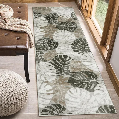 Miniatura 13 de Wonnitar Leaf - Alfombra de cocina de 2x3 pies, alfombra azul pequeña para baño, alfombra decorativa lavable para mesita de noche, planta