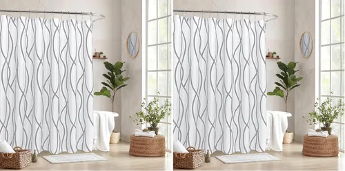 Miniatura 33 de Biscaynebay Cortina de baño de tejido texturizado con estampado dinámico Gris Plata