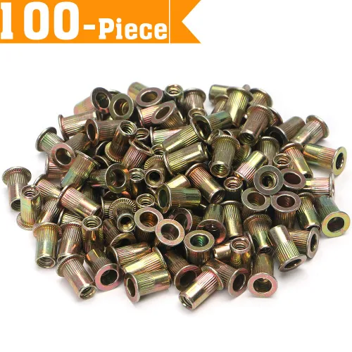Miniatura 6 de 100 piezas de tuercas de remache de acero al carbono SAE 1/4-20 Tuercas de remache roscadas Kit de insertos Nutsert Rivnuts Woopais