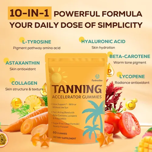 Miniatura 4 de Gomitas bronceadoras con astaxantina para mujeres y hombres Suplemento de bronceado sin sol con betacaroteno, licopeno, colágeno y vitaminas