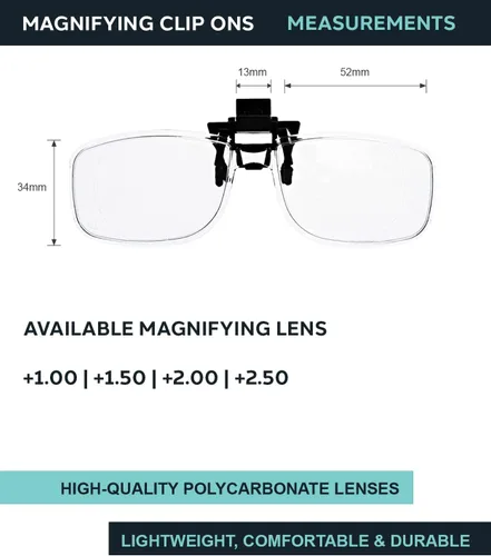 Miniatura 2 de Gafas de lectura con clip de aumento transparente, 1.00 a 2.50 dioptrías