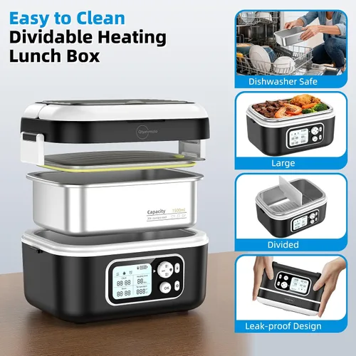 Miniatura 5 de Fiambrera eléctrica inalámbrica, 100 W, recargable, calentada, para adultos, lonchera portátil autocalentable de 1.5 litros con batería a prueba