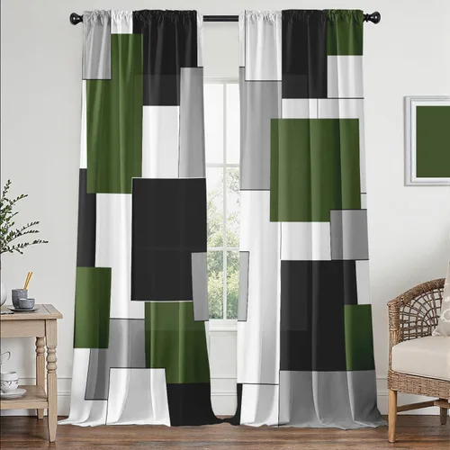 Miniatura 9 de Cortinas negras y rojas para sala de estar, 63 pulgadas de largo, cortinas geométricas modernas, blancas y grises, cortinas abstractas con bolsillo