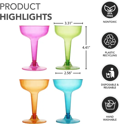 Miniatura 2 de Party Essentials Vasos de champán de plástico, 4 onzas, neón surtidos
