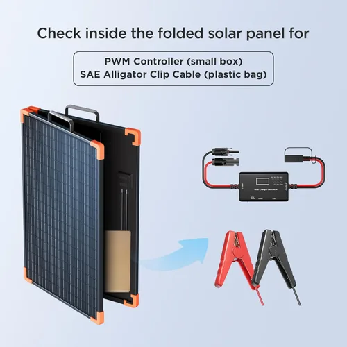 Miniatura 2 de ZOUPW Panel Solar Portátil de 100 Vatios con Controlador PWM de 20A, Artículos Esenciales para Campistas, Kit de Panel Solar Plegable de 19V